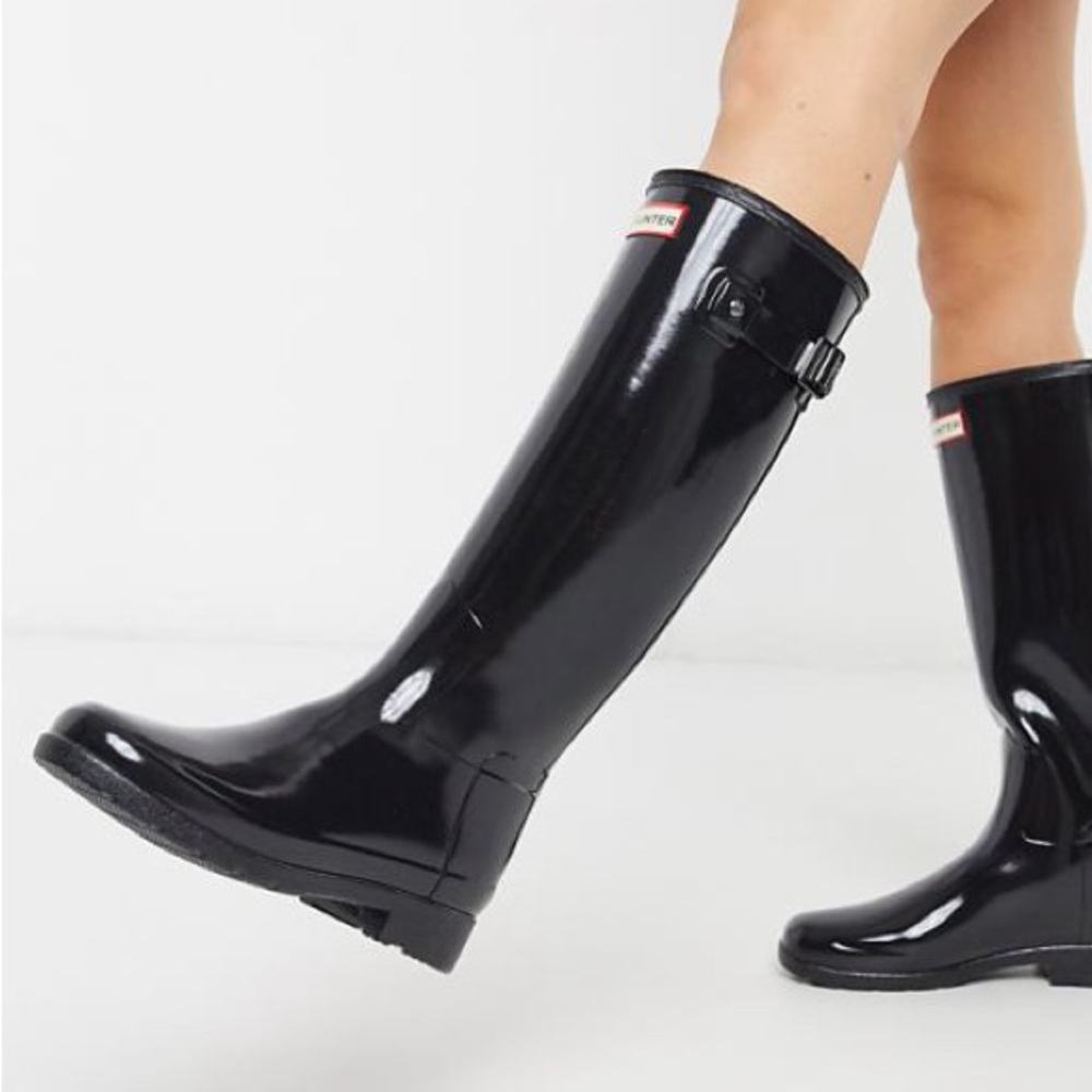 Hunter Shiny Black Tall Boots